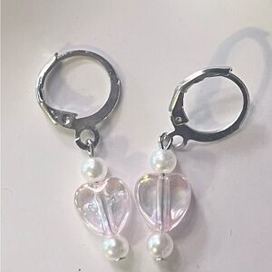 Handmade heart and pearl earrings!